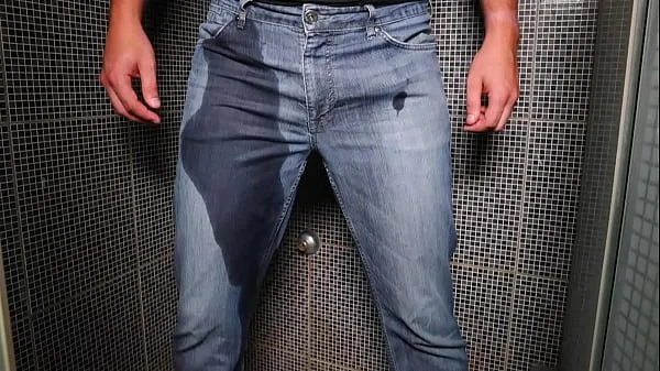 Show Guy pee inside his jeans and cumshot on end warm Clips