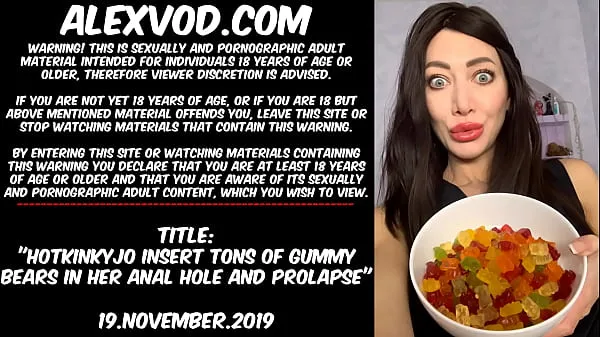 Show Hotkinkyjo insert tons of gummy bears in her anal hole and prolapse warm Clips