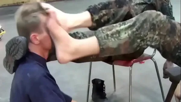 Show A lucky guy is allowed to lick the boots of two German soldiers warm Clips