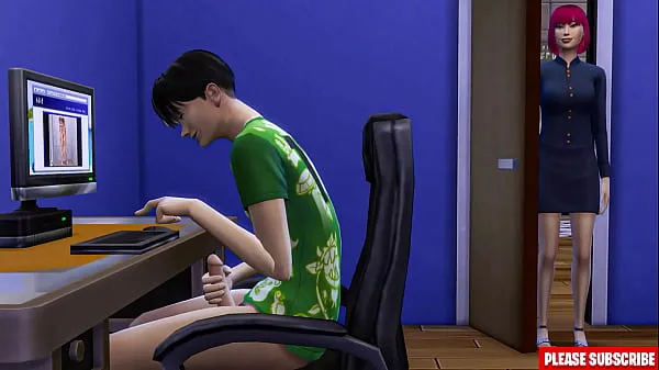 Show Japanese step-mom catches step-son masturbating in front of computer warm Clips