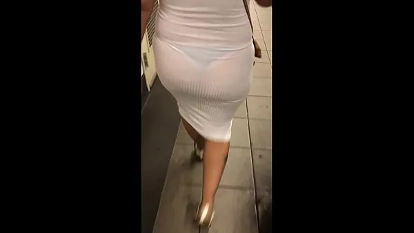 Pokaż Wife in see through white dress walking around for everyone to see ciepłych klipów