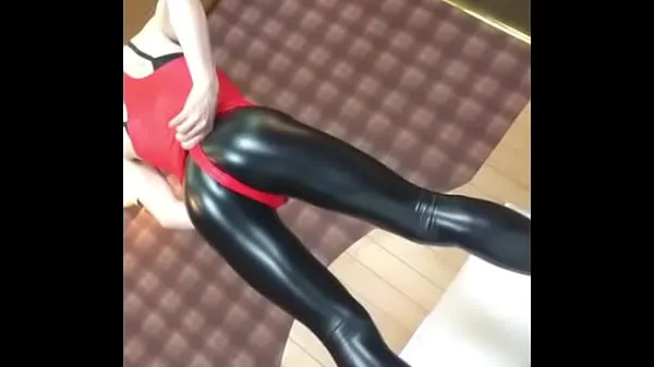 Laat no porn] Shiny Red Leotard and PU Leggings Sissy image clip ( dejavu warme clips zien