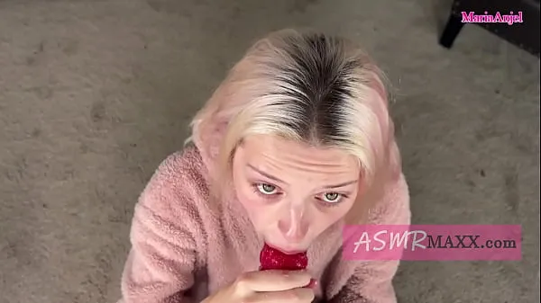 Show Maria Anjel giant gummy worm sucking and licking ASMR warm Clips