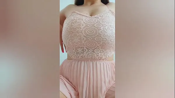 Meleg klipek megjelenítése Young cutie in pink dress playing with her big tits in front of the camera - DepravedMinx