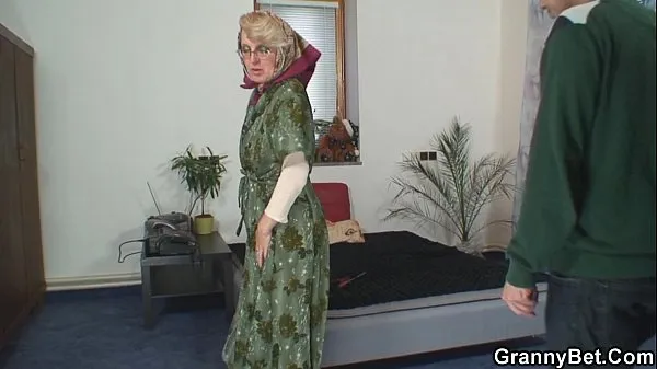 Show Lonely old grandma pleases an young guy warm Clips